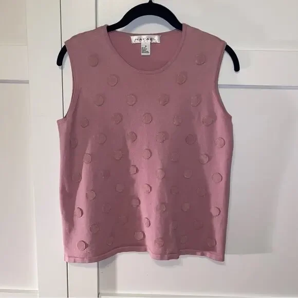 RAFAEL Sleeveless Top Women’s Size Medium Rose Pink Polka Dot Accents Silk Blend - Picture 4 of 6